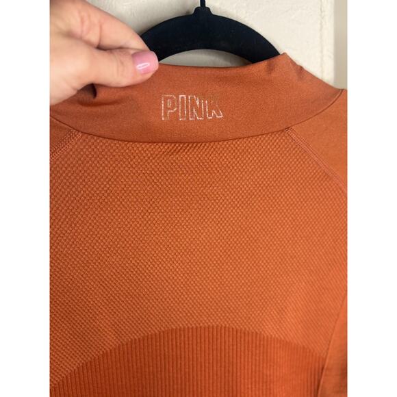 Victoria's Secret PINK 1/4 Zip Long Sleeve Workout Shirt Orange XL - Picture 5 of 5